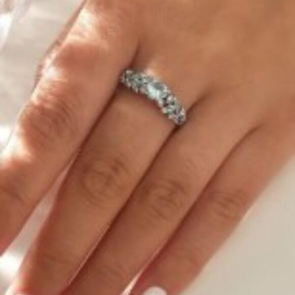 Retro Style Sea Blue Heart-shaped zirconia Silver Plated Ring Women size 9 - Picture 4 of 9